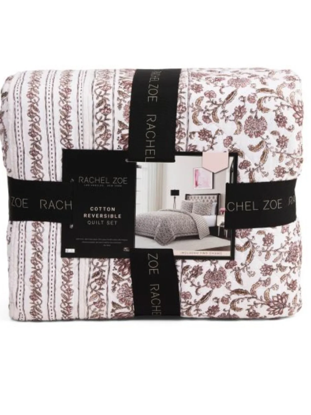 Rachel Zoe Cotton Quilt in Dusty Rose and White